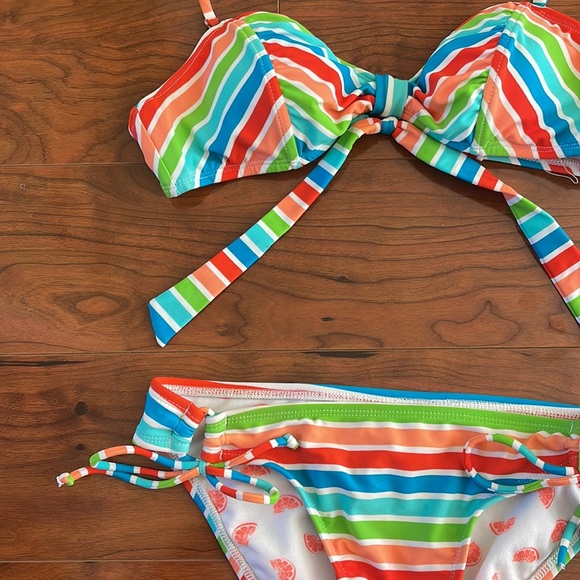 The Bikini Lab Colorful Striped Two Piece Bikini Swimsuit Bathing Suit - Picture 4 of 13